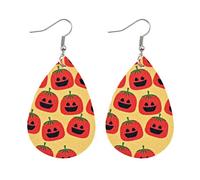 Pendientes de piel de Halloween, 1 par de pendientes de fondo amarillo + naranja calabaza impresión dúplex Durabilidad y conveniencia