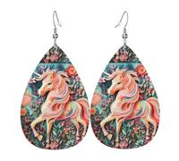 Pendientes de piel de unicornio con corte de papel rosa. Elegante forma de lágrima, perfectos para mujeres y una gran opción decorativa para fiestas y vacaciones.