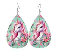 Pendientes de piel de unicornio rosa. Elegante forma de lágrima, perfectos para mujeres y una gran opción decorativa para fiestas y vacaciones.