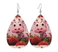Pendientes de piel de vaca rosa con fresas. Elegante forma de lágrima, perfectos para mujeres y una gran opción decorativa para fiestas y vacaciones.