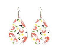 Pendientes De Piel Delicioso Patrón De Camarones Modernos Pendientes De Piel Para Mujer Para Decoración De Ropa Vida Cotidiana