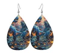 Pendientes De Piel Dinosaurios Dino Salvaje Animales Antiguos Naturaleza Bosques Azul Moda Pendientes De Piel Textura De Lujo Ligera Para Vida Cotidiana 2 Pares