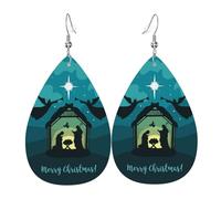 Pendientes De Piel Escena De La Natividad Del Cristianismo Navideño Moda Pendientes De Cuero En Forma De Lágrima Textura Ligera De Lujo Para Vida Cotidiana Adecuados Para Fiestas
