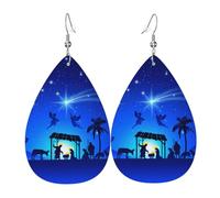 Pendientes De Piel Escena De La Natividad Del Cristianismo Navideño Textura De Lujo Ligera Pendientes De Cuero En Forma De Lágrima Para Mujer Para Decoración De Ropa Vida Cotidiana
