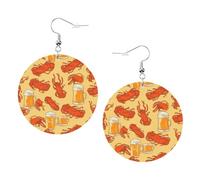 Pendientes De Piel Estampado De Cerveza Y Cangrejos De Río Moda Pendientes De Cuero En Forma De Lágrima Para Adecuados Para Fiestas Vida Cotidiana