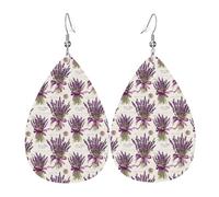 Pendientes De Piel Estampado De Lavanda Púrpura Textura Ligera De Lujo Pendientes De Cuero En Forma De Lágrima Para Decoración De Ropa Vida Cotidiana