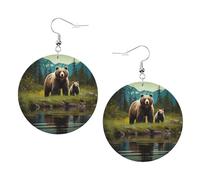 Pendientes De Piel Estampado De Mamá Osa De Río Decoración De Ropa Pendientes De Cuero En Forma De Lágrima Para Vacaciones Vida Cotidiana