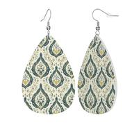 Pendientes De Piel Estampado Retro Verde Para Mujer Pendientes De Cuero En Forma De Lágrima Textura Ligera De Lujo Para Decoración De Ropa 2 Pares