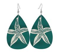 Pendientes De Piel Estrella De Mar Verde Oscuro Decoración De Ropa Aretes De Cuero Con Forma De Lágrima Moda Para Decoración De Ropa Vida Cotidiana
