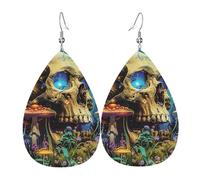 Pendientes De Piel Fantasías De Calaveras, Mariposas De Hongos, Bosques Mágicos Naturales Decoración De Ropa Pendientes De Piel Moda Para Vacaciones 2 Pares