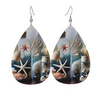 Pendientes De Piel Faro De Estrella De Mar Con Concha De Botella Para Mujer Aretes De Cuero Con Forma De Lágrima Modernos Para Decoración De Ropa Para Mujeres Y Niñas