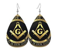 Pendientes De Piel Fe Masónica, Esperanza Y Caridad, Logotipo Masónico Negro Aretes De Cuero Con Forma De Lágrima Textura De Lujo Ligera Para Decoración De Ropa Para Mujeres Y Niñas