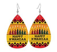 Pendientes De Piel Feliz Kwanzaa, Festividad De La Herencia Africana Decoración De Ropa Pendientes De Cuero En Forma De Lágrima Para Mujer Para Adecuados Para Fiestas Decoración De Ropa