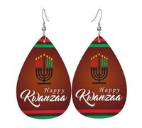Pendientes De Piel Feliz Kwanzaa, Festividad De La Herencia Africana Textura Ligera De Lujo Pendientes De Cuero En Forma De Lágrima Modernos Para Adecuados Para Fiestas Vida Cotidiana