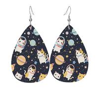 Pendientes De Piel Gato Espacial Y Planeta Elegancia Pendientes En Forma De Lágrima Modernos Aretes De Cuero Con Forma Para Bodas Vida Cotidiana Fiestas
