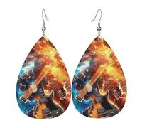Pendientes De Piel Guitarras Eléctricas Llamas Luz-Ning Música Rock Abstracto Textura Ligera De Lujo Pendientes De Cuero En Forma De Lágrima Moda Para Adecuados Para Fiestas 2 Pares