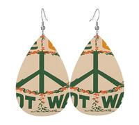 Pendientes De Piel Haz El Amor, No La Guerra, Década De 1960 Pendientes De Cuero En Forma De Lágrima Modernos Para Vida Cotidiana Para Mujeres Y Niñas