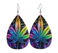 Pendientes De Piel Hojas De Marihuana, Hojas De Canna rcoíris Psicodélico. Para Mujer Aretes De Cuero Con Forma De Lágrima Moda Para Adecuados Para Fiestas 2 Pares