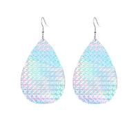 Pendientes De Piel Holograma De Arcoíris Colorido Para Mujer Aretes De Cuero Con Forma De Lágrima Modernos Para Adecuados Para Fiestas Vacaciones