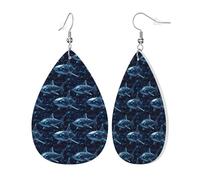 Pendientes De Piel Impresión Cyber Shark Blue (A) Moda Pendientes De Piel Textura Ligera De Lujo Para Decoración De Ropa 2 Pares