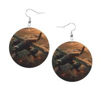 Pendientes De Piel Impresión De Aviones De La Segunda Guerra Mundial Modernos Aretes De Lujo Para Vida Cotidiana Vacaciones