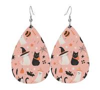 Pendientes De Piel Lindo Gato Brujo Y Fantasmas De Halloween Ligero Pendientes De Cuero En Forma De Lágrima Lujo Aretes De Cuero Con Forma De Lágrima Para Vacaciones Bodas Vida Cotidiana