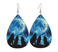 Pendientes De Piel Lobos Luna Lobo Aullando Noche Estrellada Cielo Animal Salvaje Para Mujer Aretes De Lujo Modernos Para Decoración De Ropa 2 Pares