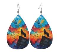 Pendientes De Piel Lobos Luna Lobo Bosques Animales Salvajes Acuarela Colorido Decoración De Ropa Pendientes De Cuero En Forma De Lágrima Textura De Lujo Ligera Para Decoración De Ropa 2 Pares