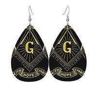 Pendientes De Piel Logotipo Masónico De Fe, Esperanza Y Caridad, Masón Pendientes De Cuero En Forma De Lágrima Moda Para Vida Cotidiana Para Mujeres Y Niñas