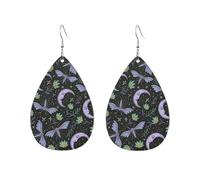 Pendientes De Piel Luna Púrpura Mística E Insecto Elegancia Pendientes De Cuero En Forma De Lágrima Modernos Aretes De Cuero Con Forma Para Decoración Vacaciones Vida Cotidiana