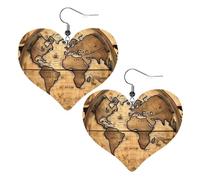 Pendientes De Piel Mapa Antiguo Del Mundo Globo Terráqueo Corazón Decoración De Ropa Pendientes De Piel Textura De Lujo Ligera Para Mujeres Y Niñas Decoración De Ropa