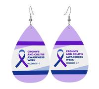 Pendientes De Piel Mes De Concientización Sobre La Enfermedad De Crohn Y La Colitis Para Mujer Pendientes De Cuero En Forma De Lágrima Moda Para Adecuados Para Fiestas Vida Cotidiana