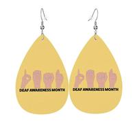 Pendientes De Piel Mes De La Concientización Sobre La Sordera Mes De La Pérdida Auditiva Pendientes De Cuero En Forma De Lágrima Textura Ligera De Lujo Para Vida Cotidiana Decoración De Ropa