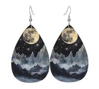 Pendientes De Piel Montañas, Cielo Estrellado, Luna, Estrellas, Mármol, Naturaleza Para Mujer Pendientes De Piel Modernos Para Vacaciones 2 Pares