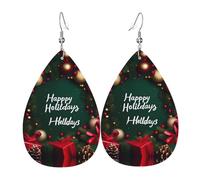 Pendientes de piel para mujer, con estampado de «Happy Holidays», adecuados para uso diario, fiestas, citas y otras ocasiones