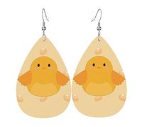 Pendientes de piel para mujer, diseño de pollito, con forma de lágrima, elegante regalo de vacaciones