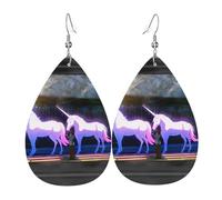 Pendientes de piel para mujer, diseño de unicornio luminoso, colgante simple en forma de lágrima, elegante regalo de vacaciones