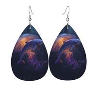 Pendientes De Piel Patrón De Encuentro Entre Delfines Y Medusas Textura De Lujo Ligera Pendientes De Piel Modernos Para Vacaciones Vida Cotidiana