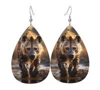 Pendientes De Piel Patrón De Hiena Solitaria Decoración De Ropa Pendientes De Cuero En Forma De Lágrima Modernos Para Vida Cotidiana Para Mujeres Y Niñas