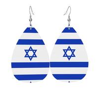 Pendientes De Piel Patrón De La Bandera De Israel Modernos Aretes De Cuero Con Forma De Lágrima Textura De Lujo Ligera Para Vacaciones Adecuados Para Fiestas