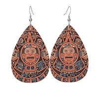 Pendientes De Piel Piedra Del Sol Maya Del Calendario Azteca Pendientes De Piel Moda Para Decoración De Ropa Vacaciones