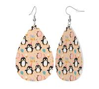 Pendientes De Piel Pingüino De Cumpleaños Con Estampado Adorable Para Mujer Pendientes De Piel Textura De Lujo Ligera Para Vacaciones 2 Pares