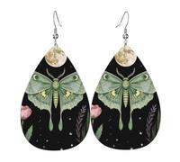 Pendientes De Piel Polilla Lunar Mística Con Arte De Luna, Flores Y Estrellas Aretes De Lujo Textura De Lujo Ligera Para Vacaciones Adecuados Para Fiestas