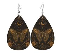 Pendientes De Piel Polilla Mística Y Luna Elegancia Pendientes De Lágrima Diversión Aretes De Cuero Con Forma Para Viajes Decoración Mujeres