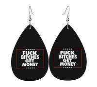 Pendientes De Piel Que Se Jodan Las Zorras, Ganan Dinero Textura Ligera De Lujo Pendientes De Piel Para Mujer Para Adecuados Para Fiestas 2 Pares