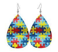 Pendientes De Piel Rompecabezas Colorido De Concientización Sobre El Autismo Diversión Pendientes Colgantes De Piel Modernos Aretes De Cuero Con Forma Para Bodas Vacaciones Vida Cotidiana