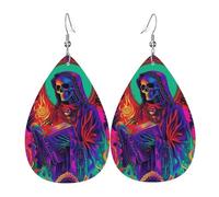 Pendientes De Piel Rosa Parca Psicodélica Jesús Virgen María Guadalupe Neón Decoración De Ropa Aretes De Cuero Con Forma De Lágrima Textura Ligera De Lujo Para Decoración De Ropa 2 Pares