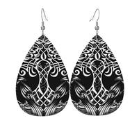 Pendientes De Piel Símbolos Sagrados Cuervo Árbol De La Vida Arte Aretes De Cuero Con Forma De Lágrima Para Mujer Para Decoración De Ropa Para Mujeres Y Niñas