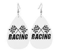 Pendientes De Piel Sintética Banderas A Cuadros Logotipo De La Bandera Del Coche De Carreras Diversión Pendientes Colgantes De Piel Ligero Aretes De Cuero Con Forma De Gota Para Viajes