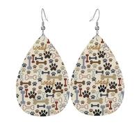 Pendientes de piel sintética con diseño de huesos, de perro, con forma de lágrima, para mujeres, adolescentes, niñas, regalo, talla única, cuero, sin piedras preciosas, One Size, Cuero, Sin piedra